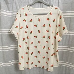 VAN HEUSEN / Watermelon Novelty Print Short Sleeve Blouse Size XXL